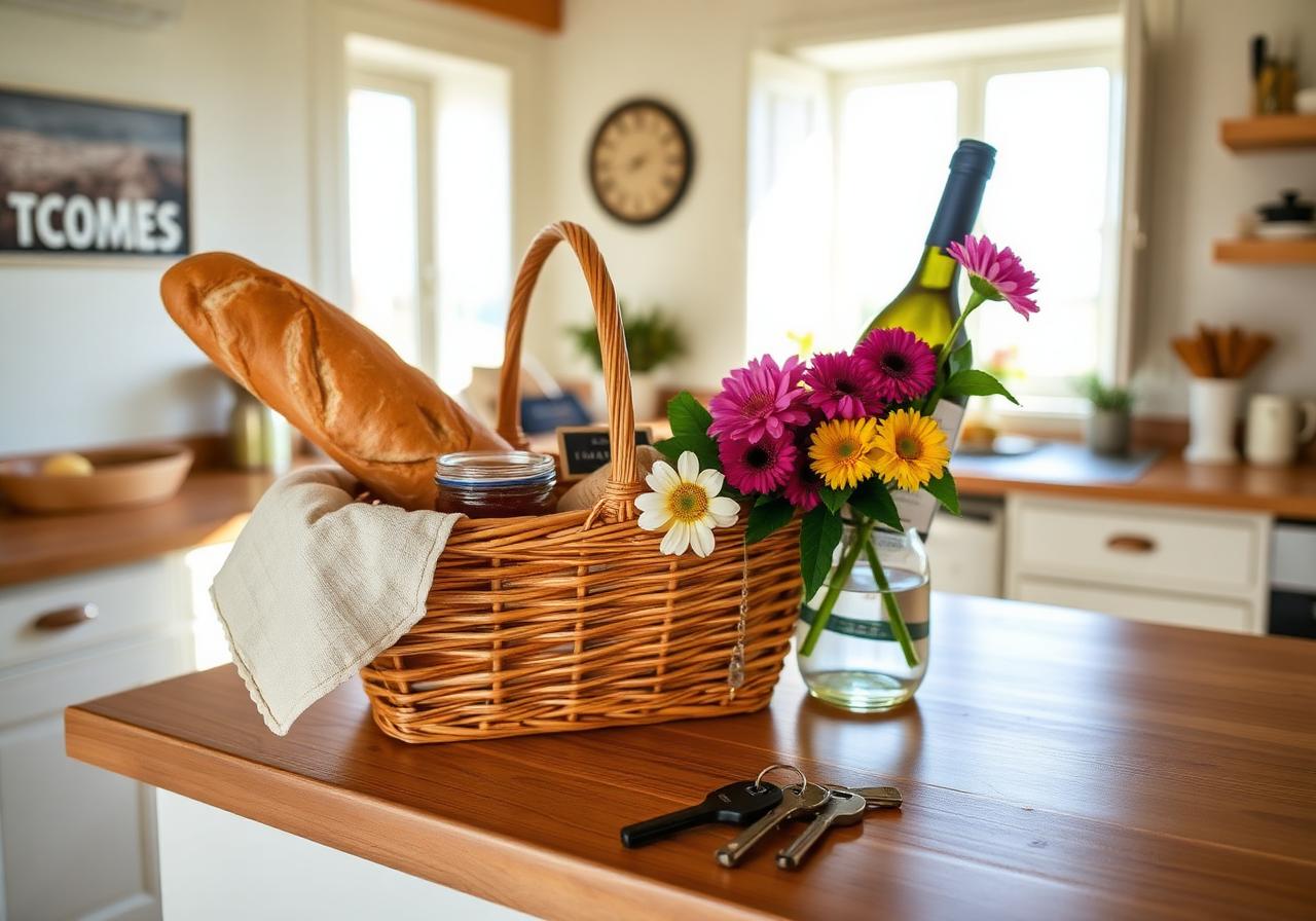 Panier de bienvenue avec produits locaux pour les voyageurs Airbnb